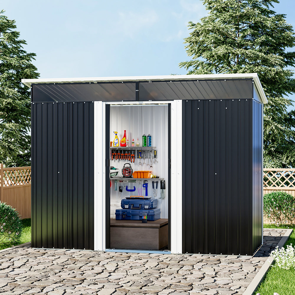 Garden Metal Storage Shed with Lockable Sliding Doors