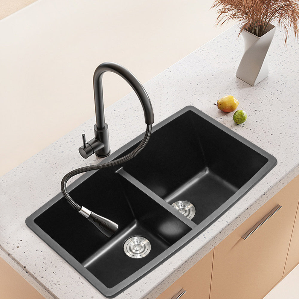 Black Double Bowl Undermount Kitchen Sink