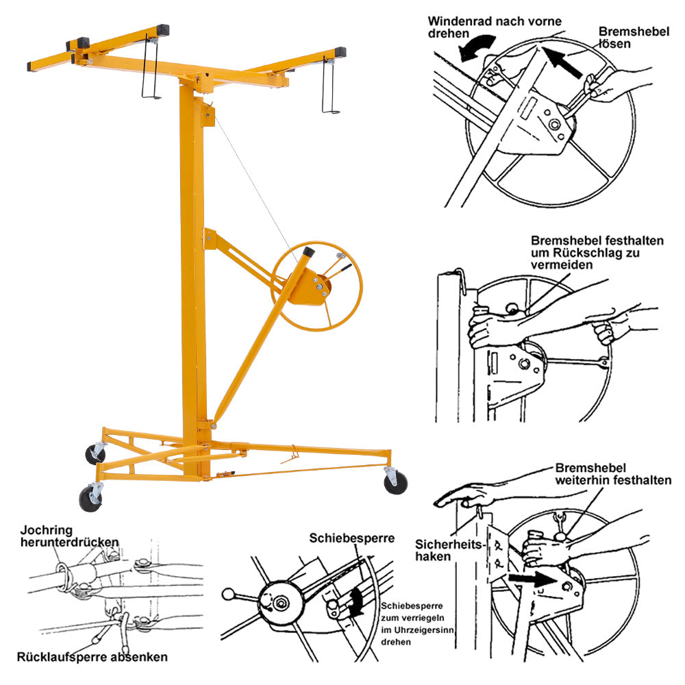 16FT Rolling Drywall Lifter Panel Hoist Jack Tool