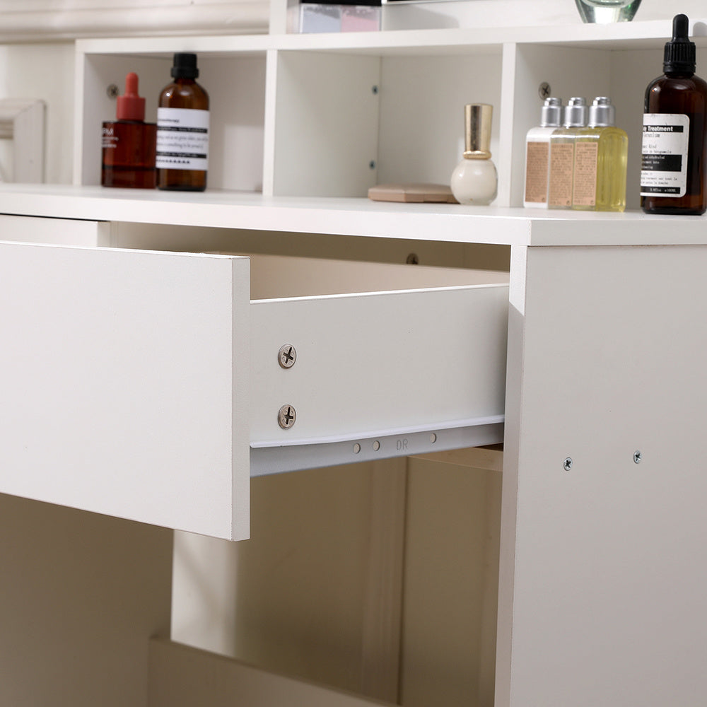 White Lighted Dressing Table with LED Mirror Drawers and Storage Compartments