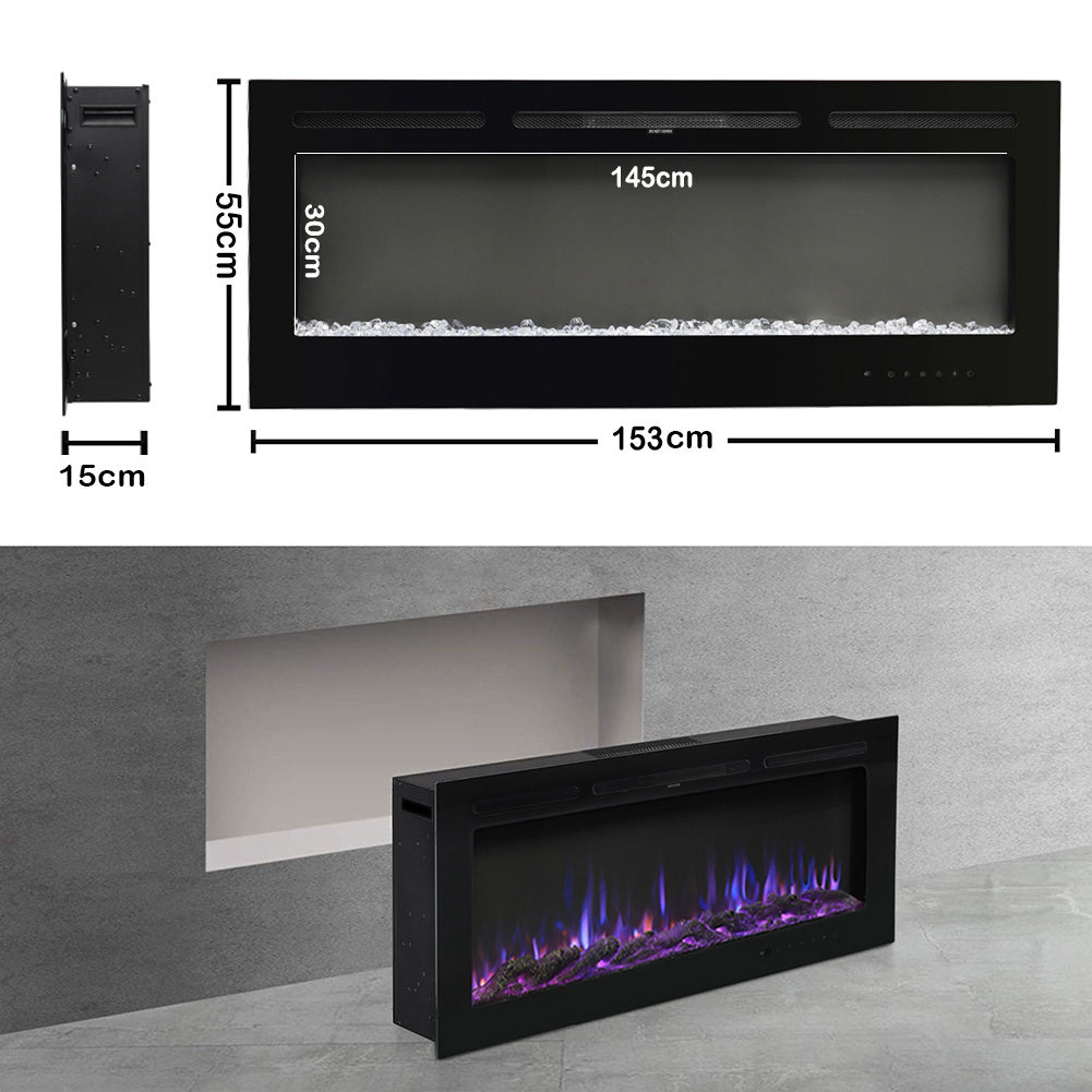 60 Inch LED Electric Fireplace Wall Mounted Wall Insert Heater 9 Flame Colours