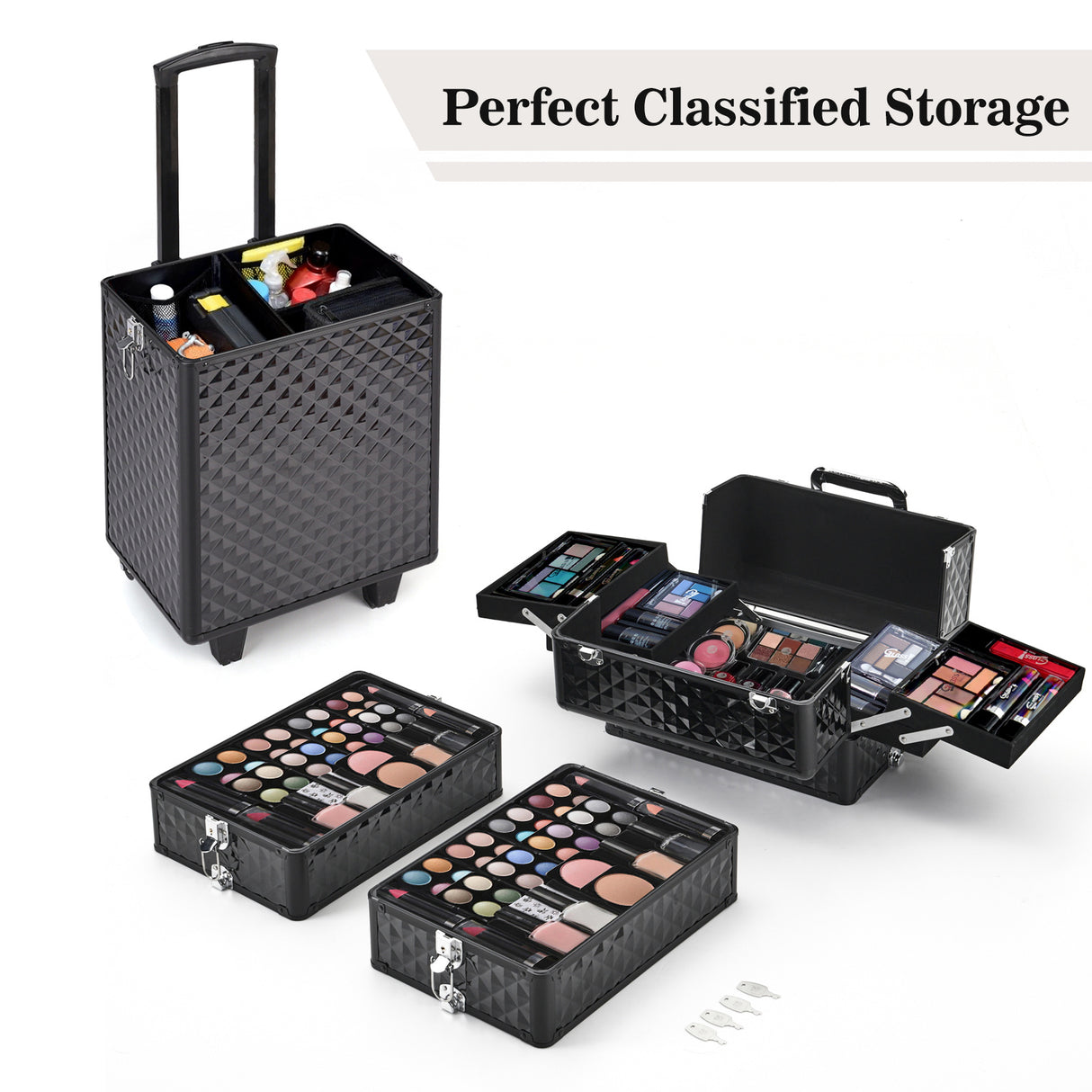 Black 4 in 1 Professional Cosmetic Makeup Train Case