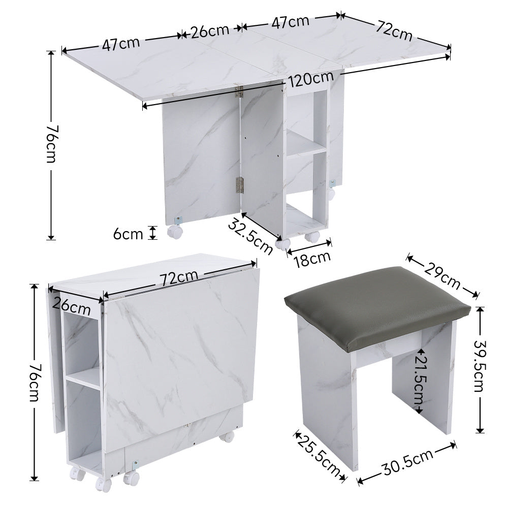 White Versatile Extendable Dining Table Set with Storage Shelves