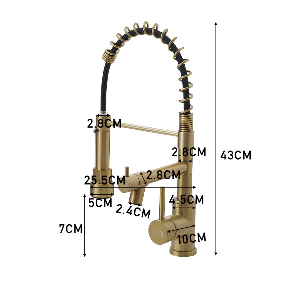 Brushed Gold Stainless Steel Kitchen Faucet with Pull Down Spring Spout