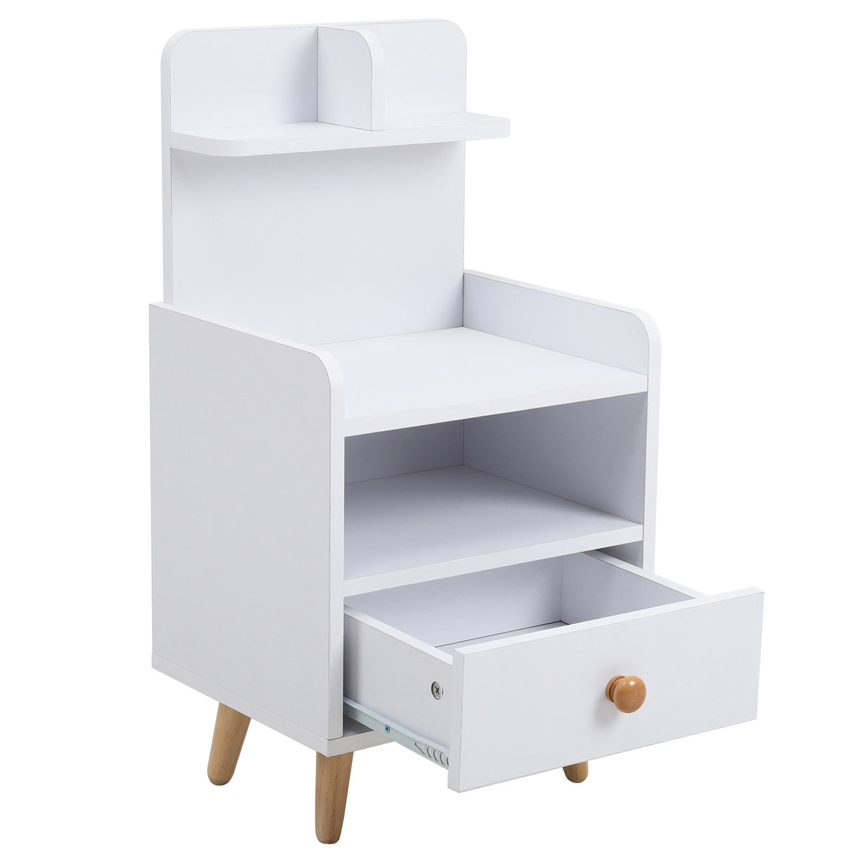 Modern Bedside Table with Drawer and Shelf Compact Storage Nightstand