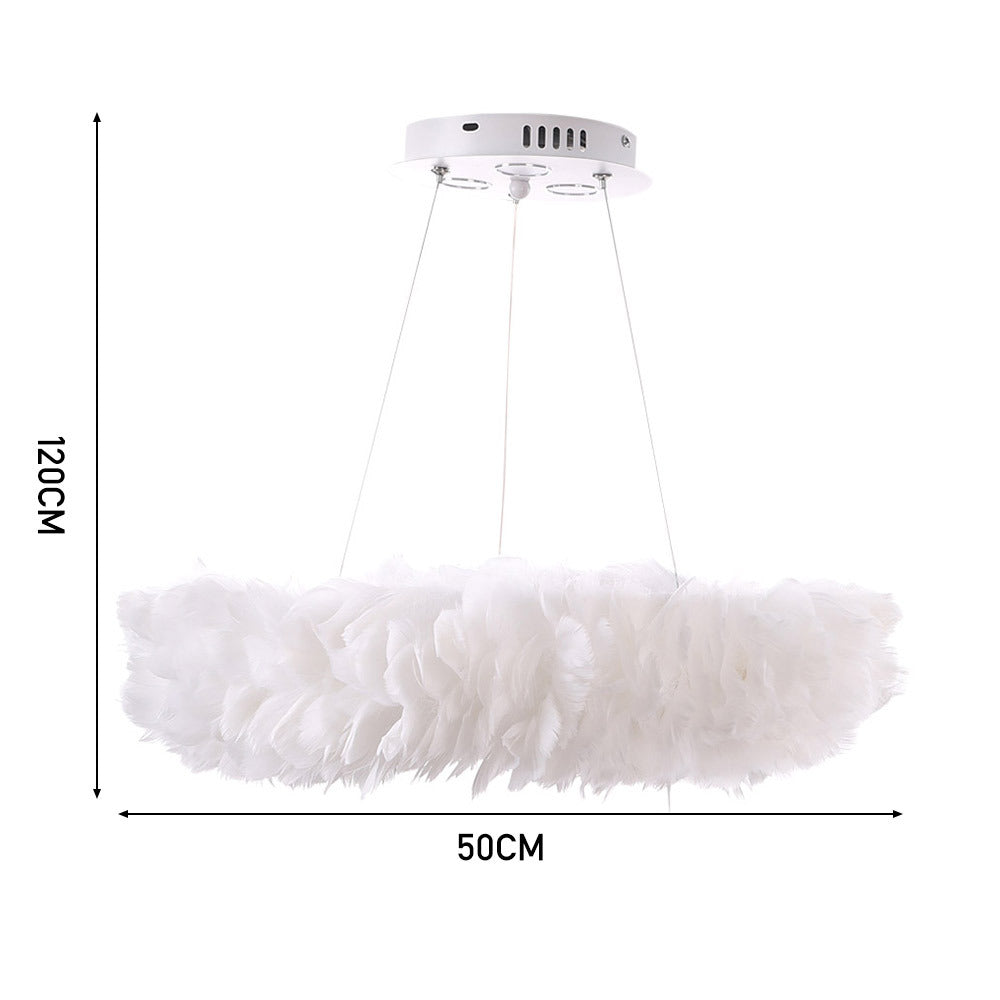 White 50x120cm Chic Feather 6 Light Pendant Light