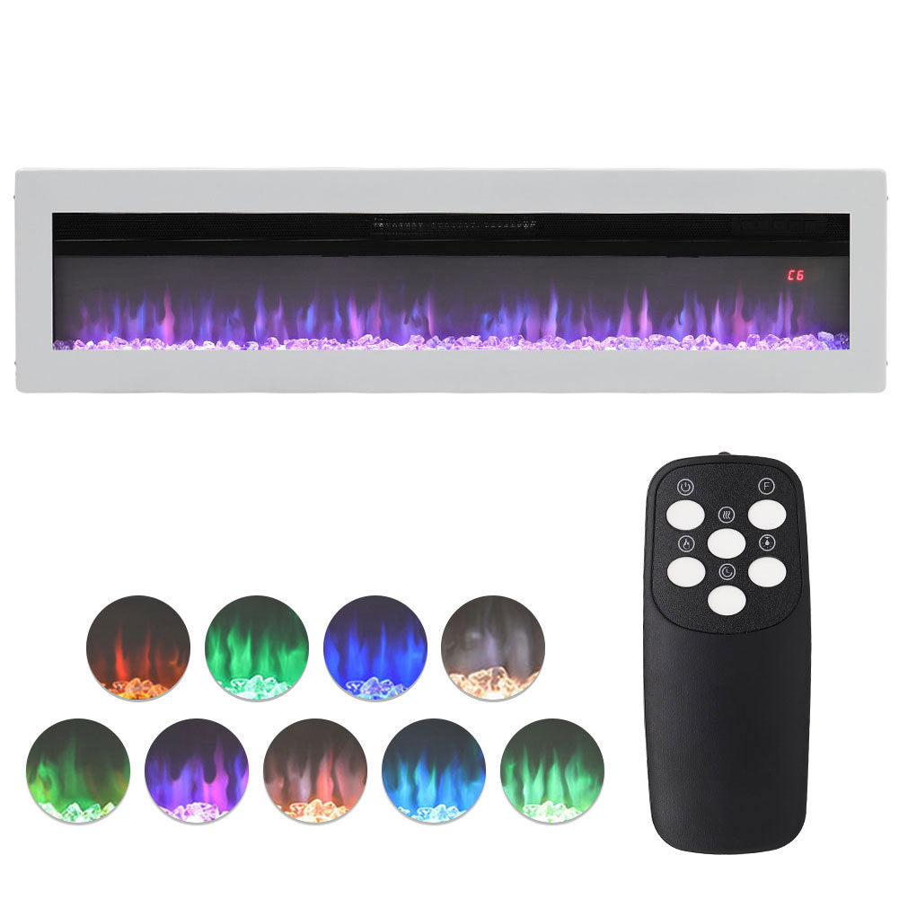 LED Electric Wall Fireplace 9 Flame Colours with Freestanding Leg, White 50inch
