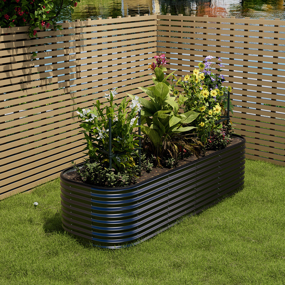 240cm Anthracite Oval Shaped Galvanized Steel Raised Garden Bed