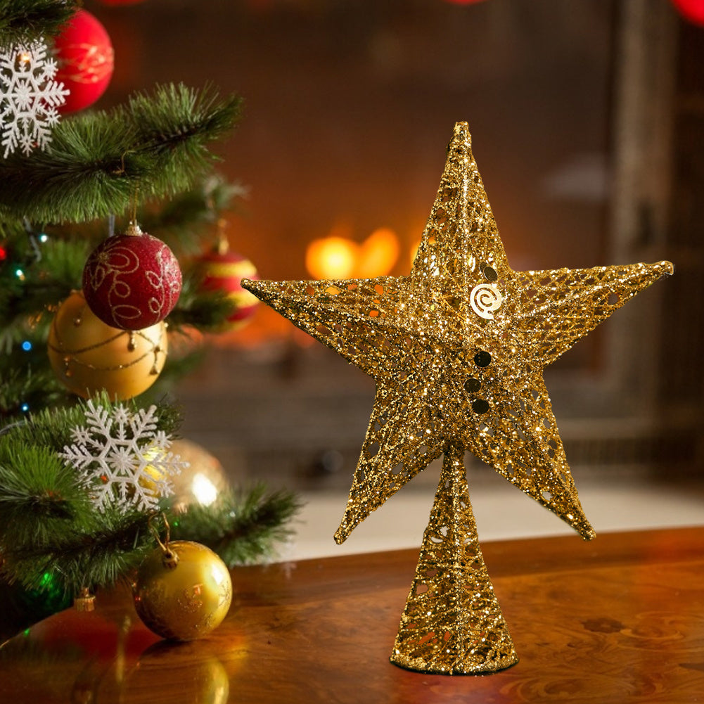 Iron Christmas Tree Topper Star Ornament Home Decor, Gold 25x35CM