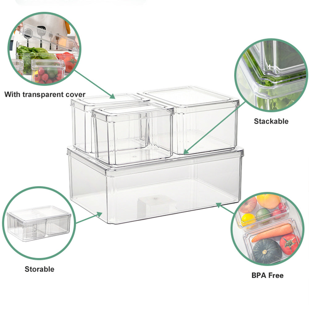 4Pcs Transparent Refrigerator Storage Organizer Boxes Set
