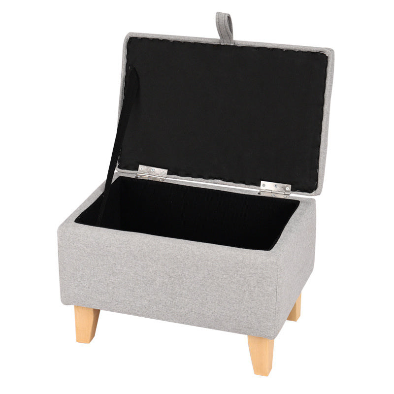 2-in-1 Linen Storage Organizer Ottoman Footstool with Cushion and Rubberwood Legs