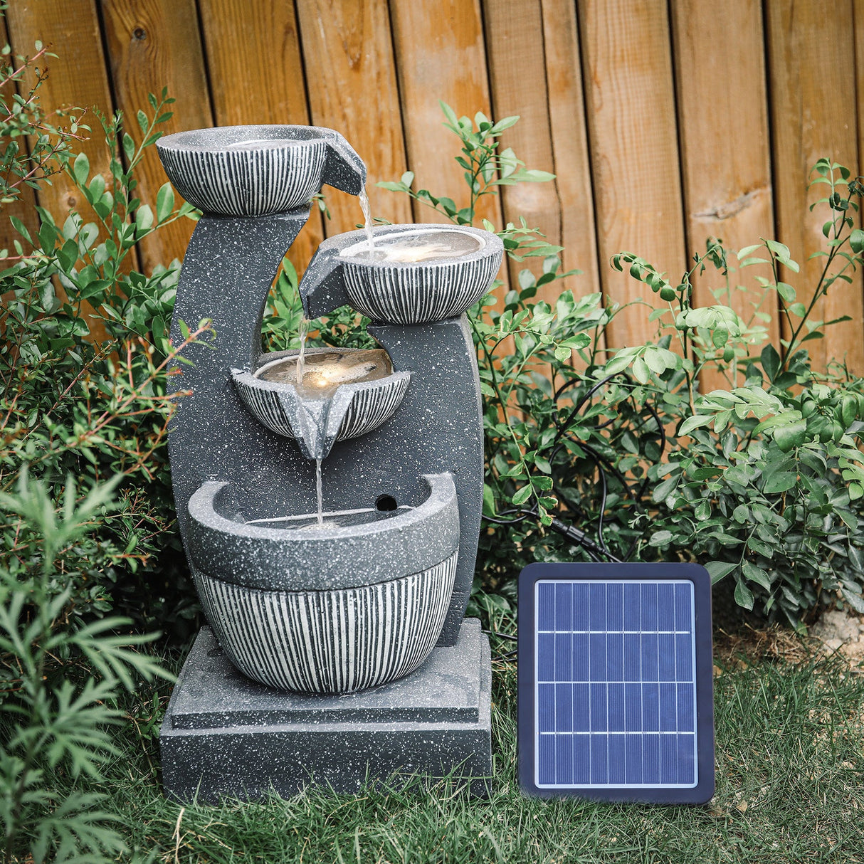 Solar Powered Water Fountain Rockery Decoration