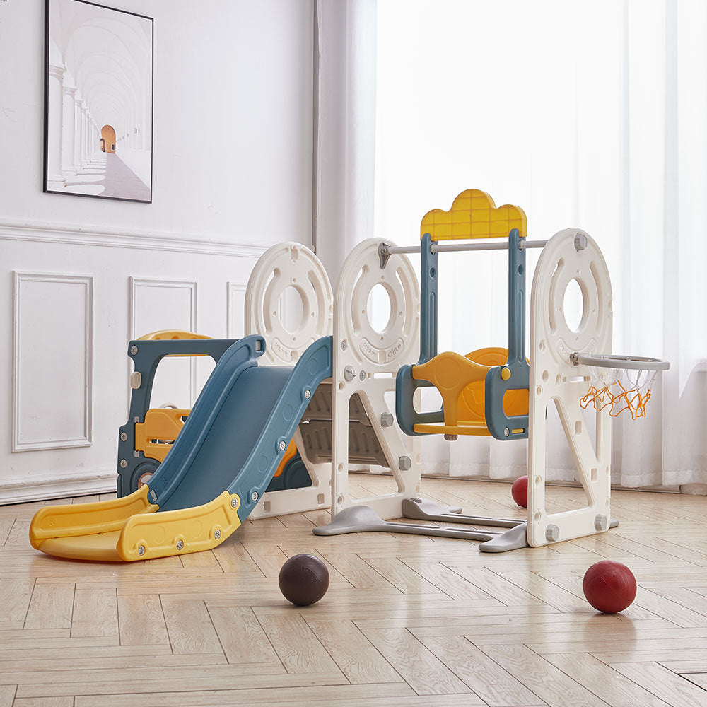 Blue Yellow 3 in 1 Kids Toddler Swing and Slide Playset