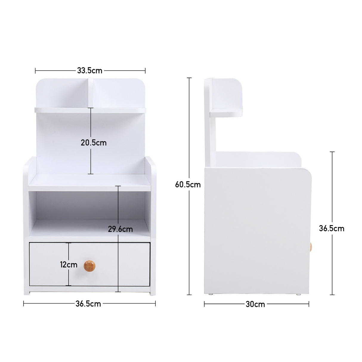 Wood White Bedside Table Nightstand With Drawers