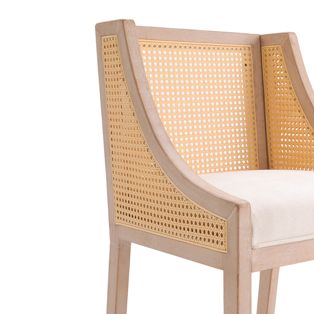 2Pcs Natural Rattan Bar Stools Kitchen Stools with Backrest,White