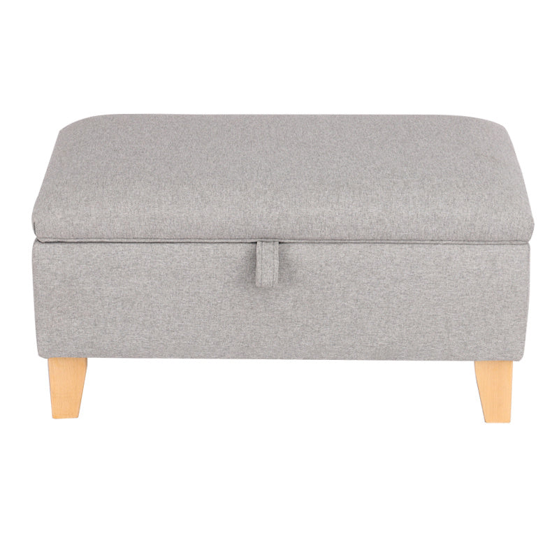 2 in 1 Linen Storage Organizer Ottoman Footstool with Hinged Lid Wooden Legs
