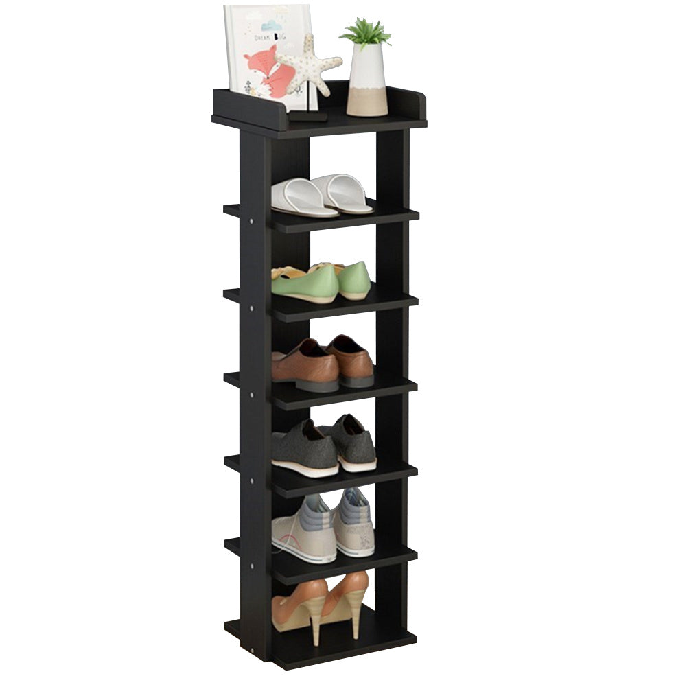 7 Tier Black Wood Shoe Rack Storage Shelf