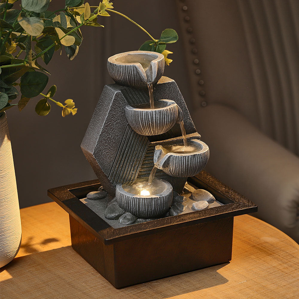 Garden Resin Fountain Water Feature LED Light