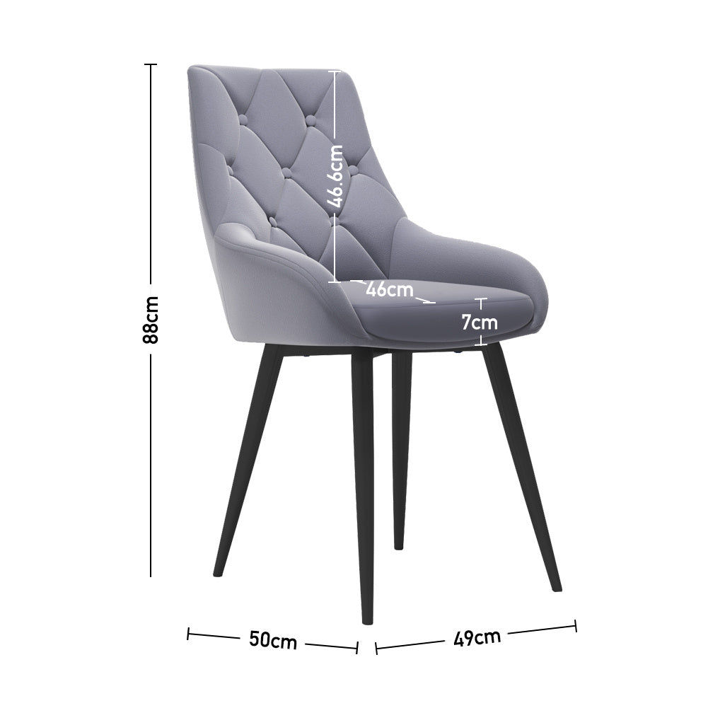 Set of 2 Grey Velvet Metal Legs Button Upholstered Dining Chair