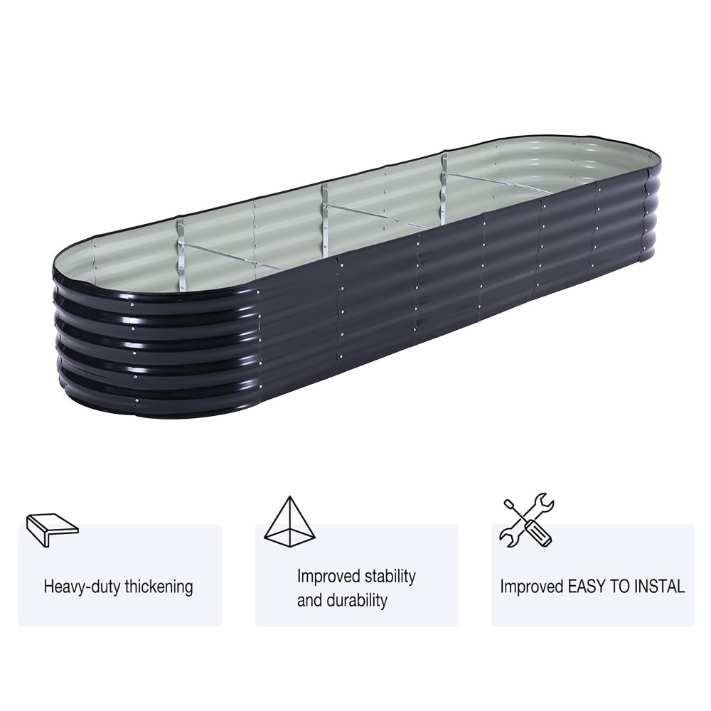 Anthracite 320cm Oval Shaped Galvanized Steel Raised Garden Bed