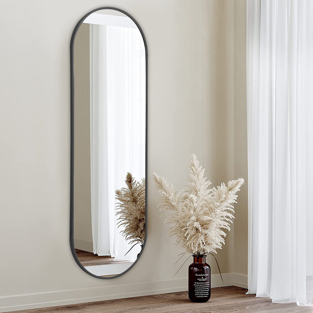 Black 150cm Oval Full Length Wall Mounted Mirror