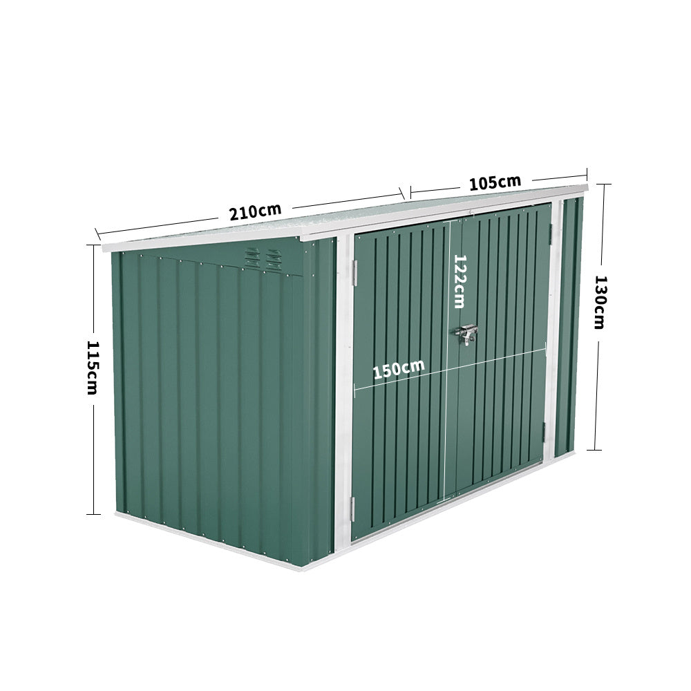 Heavy Duty Steel Bicycle Debris Storage Shed, Green