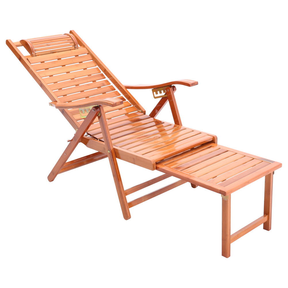 Bamboo Foldable Recliner Lounge Chair with Footrest with Retractable Footrest