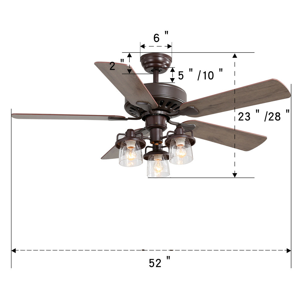 52 Inch Chandelier Ceiling Fan Light with 5 Blades and Remote Control Brown