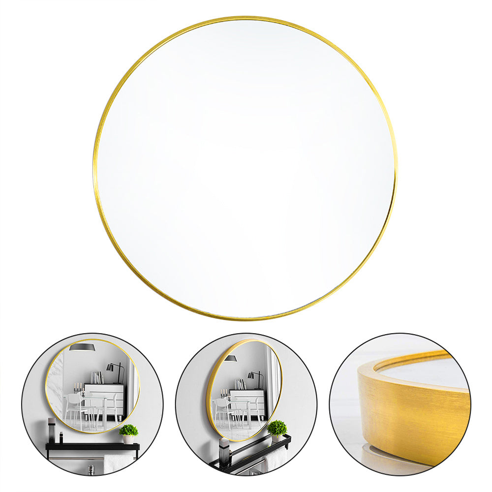 Modern Wall Mounted Slim Frame Round Mirror, Gold 50cm