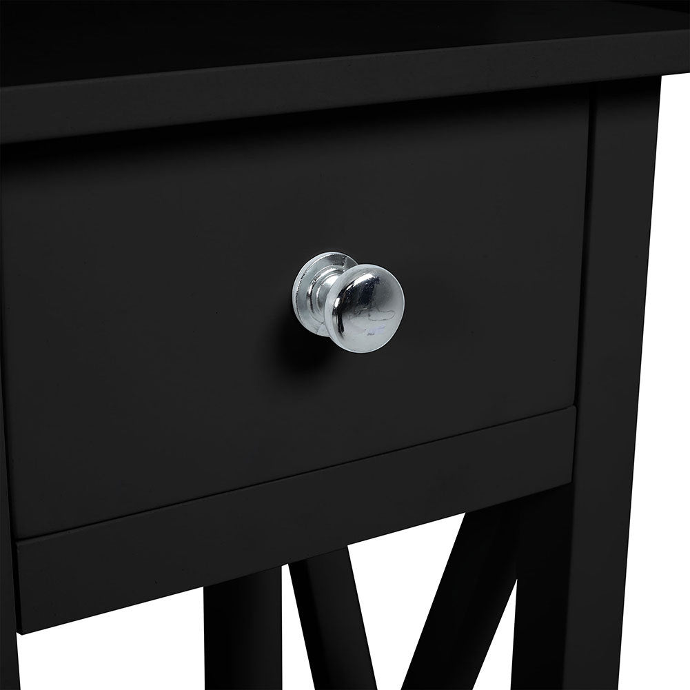Modern Side Table Nightstand with Bottom Shelf for Living Room Bedroom Black