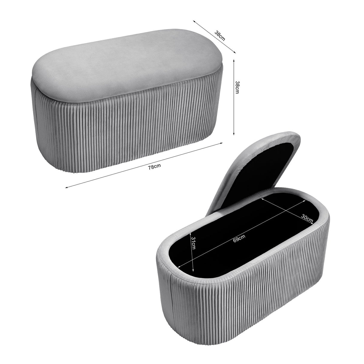 Velvet Storage Ottoman Bench with Lift Up Lid Hidden Storage