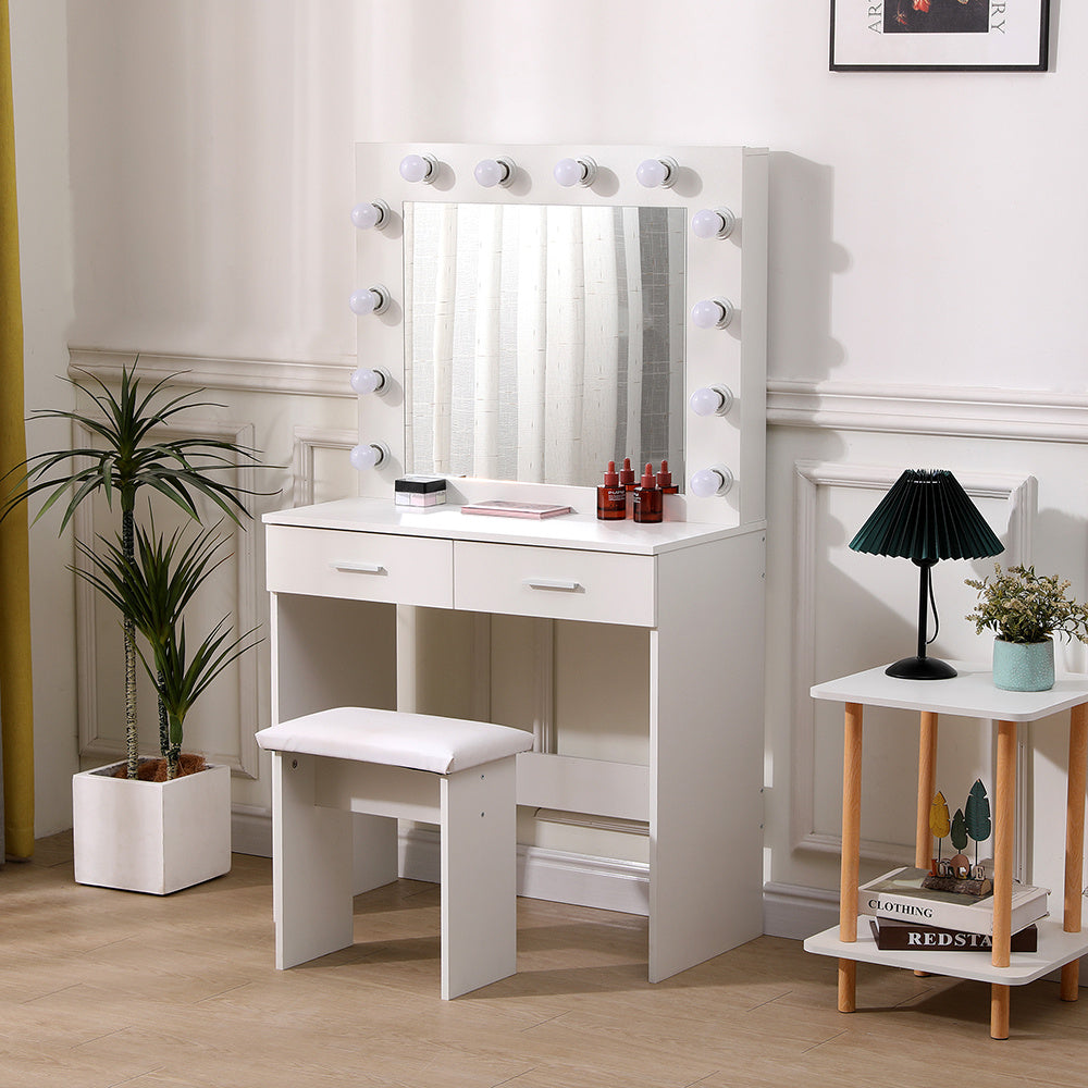 Hollywood Dressing Table with LED Mirror 12 Bulbs Drawers and Stool
