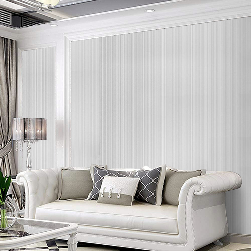 Modern Grey Striped Embossed Non Woven Wallpaper