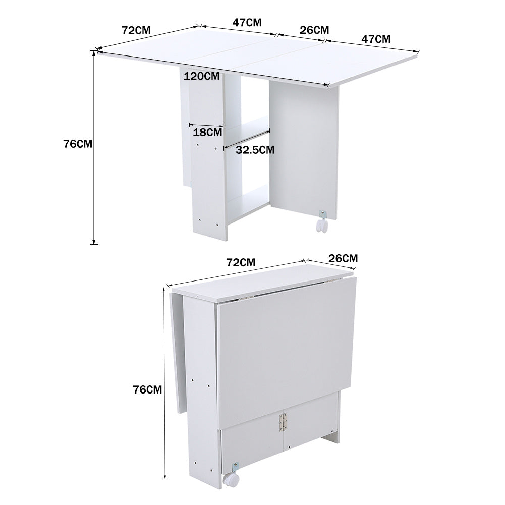 Multifunctional Folding Dining Table for Small Spaces with 2 tier Shelves