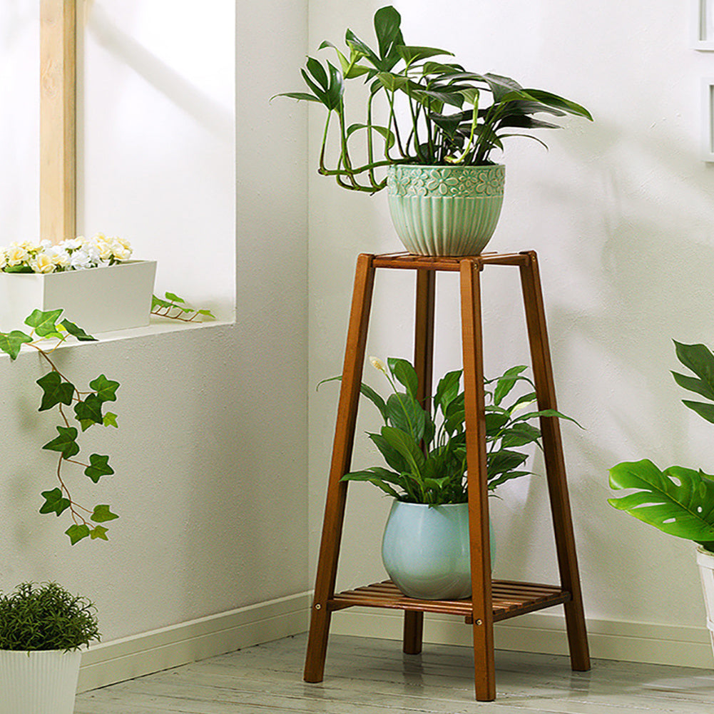 2 Tier Modern Wood Plant Stand Flowers Pots Holder