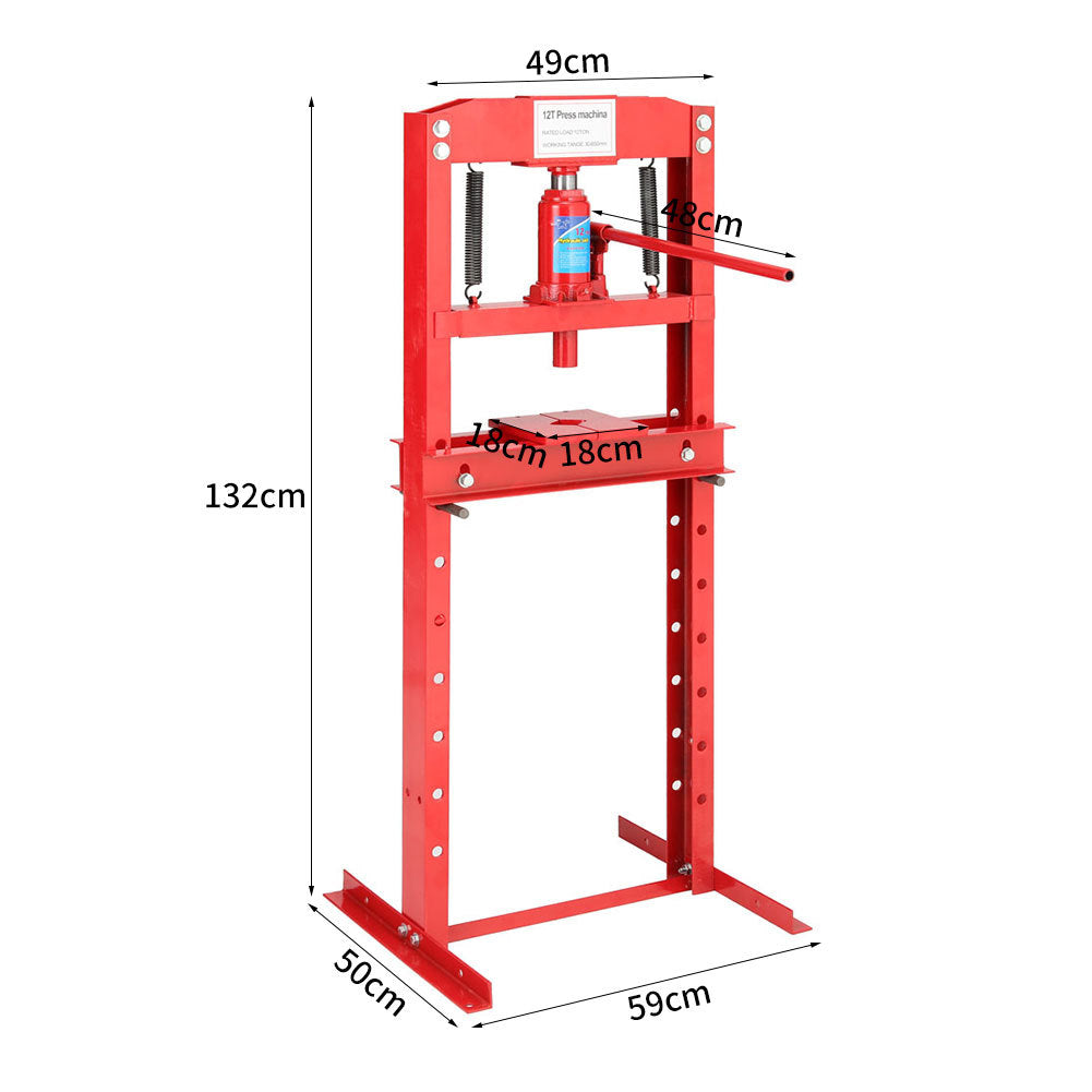 H Frame 12 Ton Hydraulic press, Red