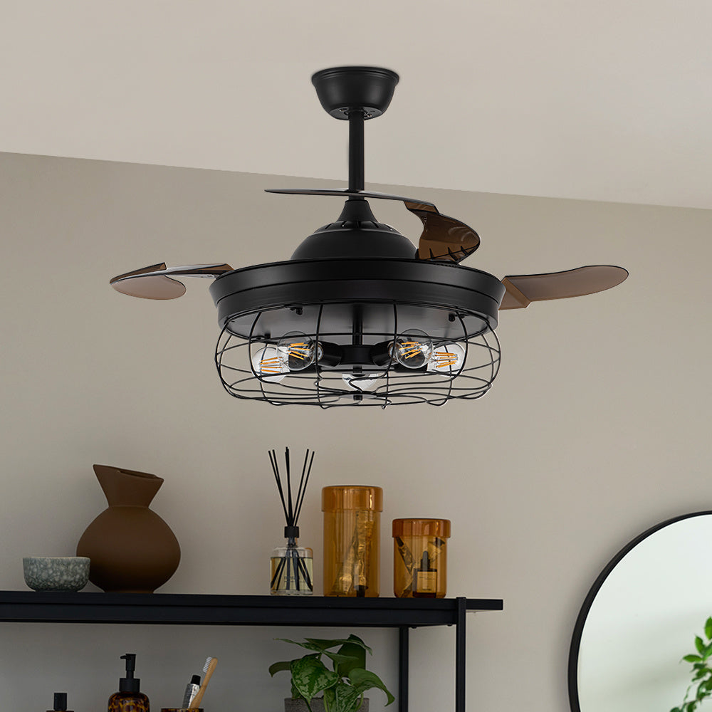 Black Cage Style Ceiling Fan with Lights