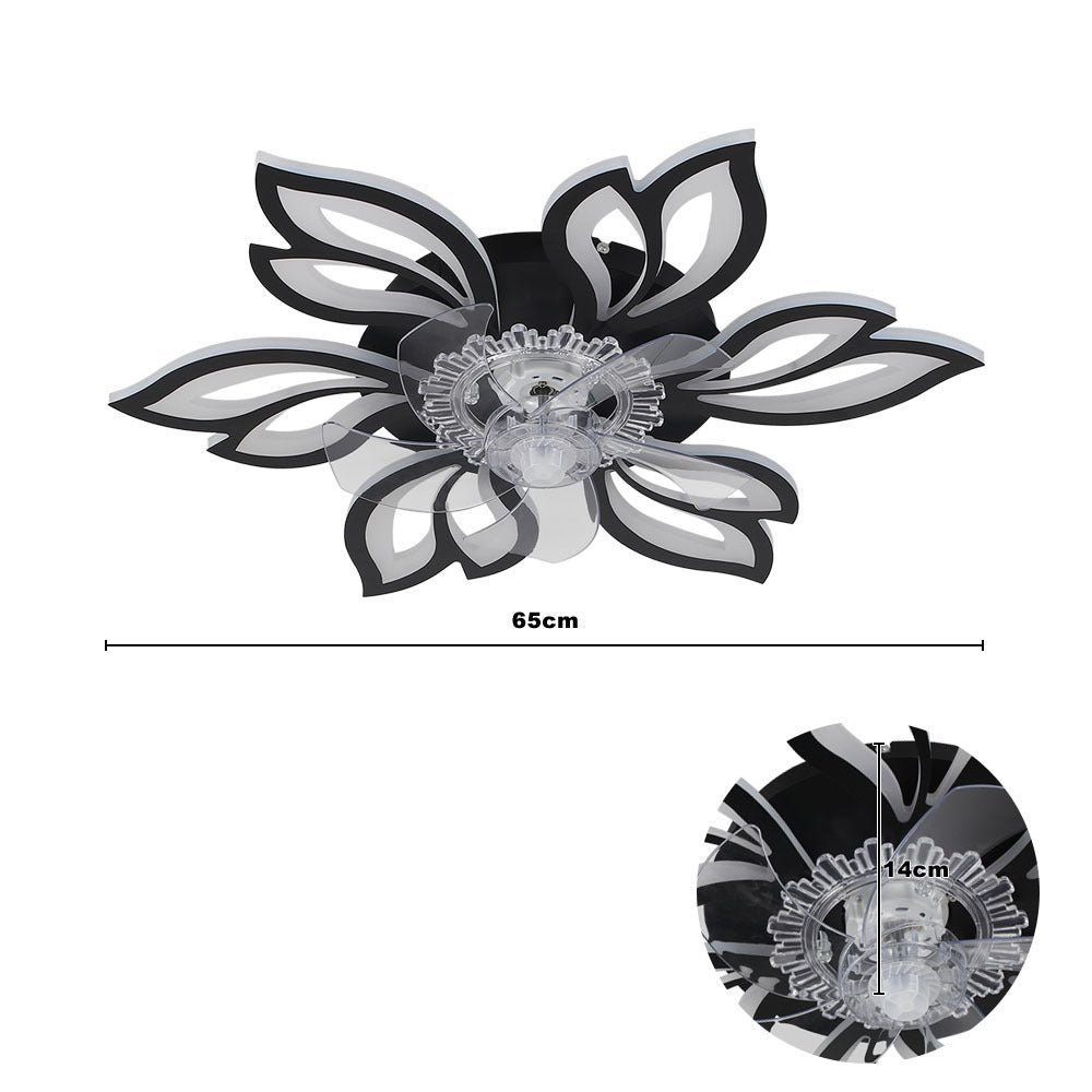 Black Modern Flower Ceiling Fan with 3 Color Lights
