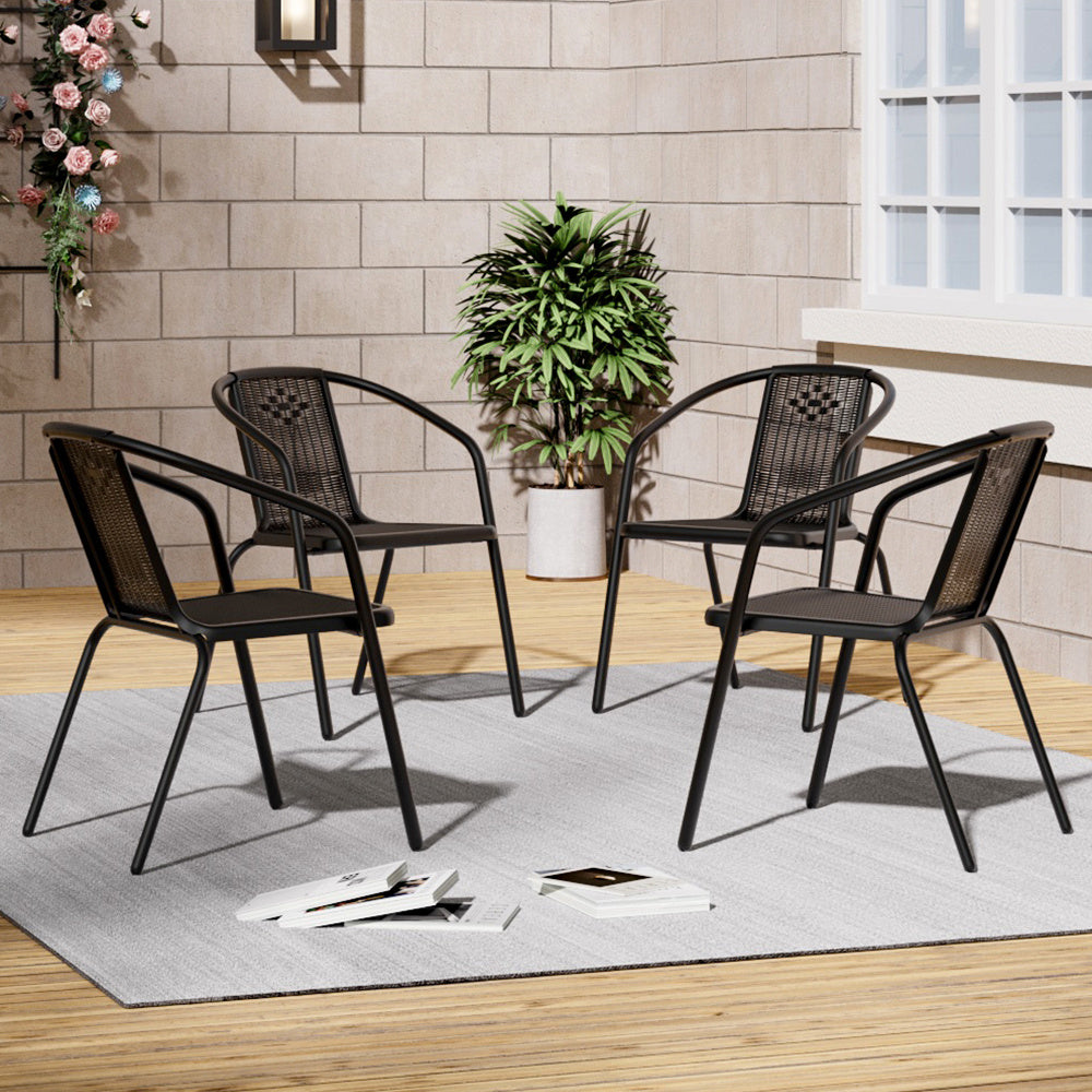 Outdoor Patio Metal Coffee Wicker Dining Chairs Set of 4 Black