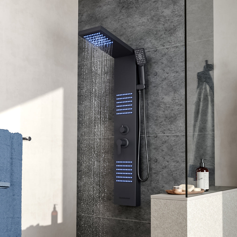 Wall Mount Thermostatic Mixer Shower Panel with LED Lights