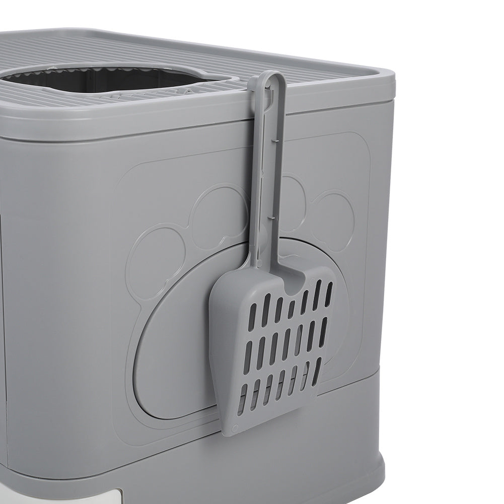Enclosed Folding Plastic Cat Litter Box with Scoop