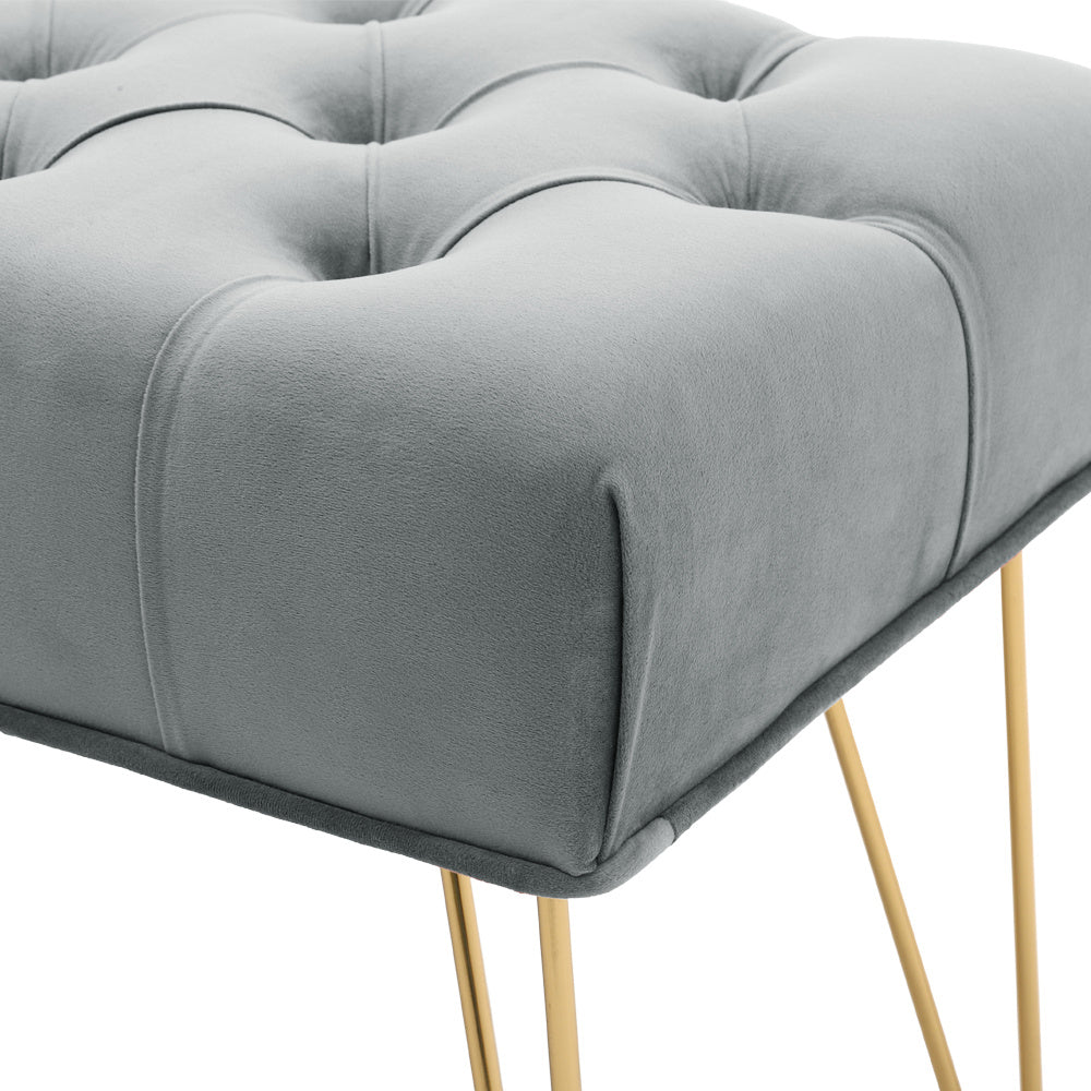 Velvet Buttoned Ottoman Footstool Gold Chrome Legs,Grey