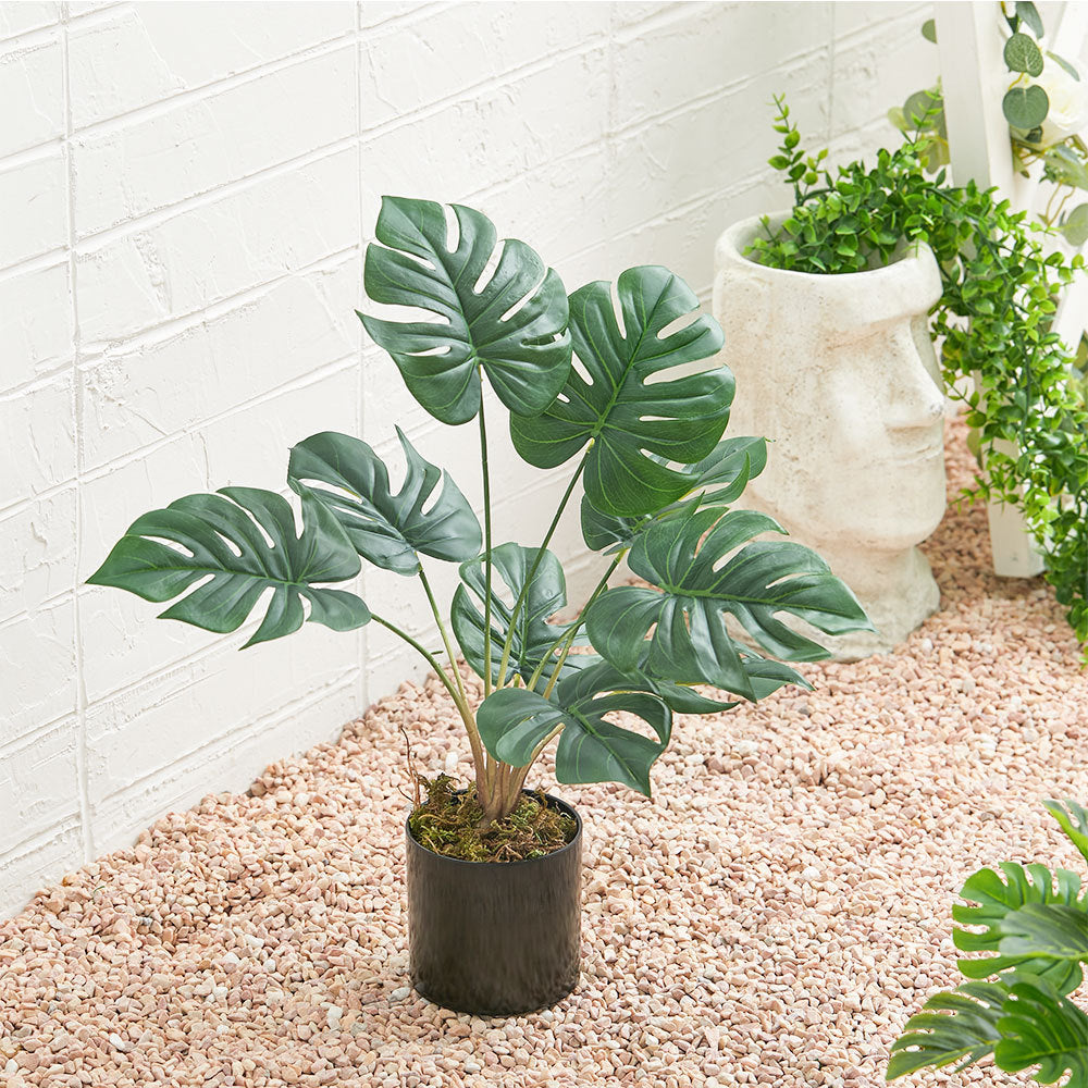 Artificial Outdoor Garden Green Plants with Plastic Pot, Monstera Deliciosa