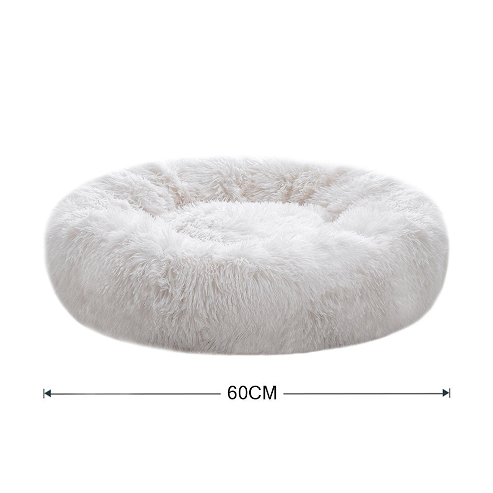 White 60cm Round Donut Plush Dog Cuddler Bed