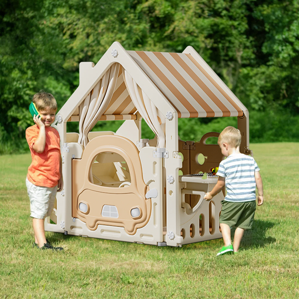 Khaki Playhouse with Storage Rack and Building Block Table