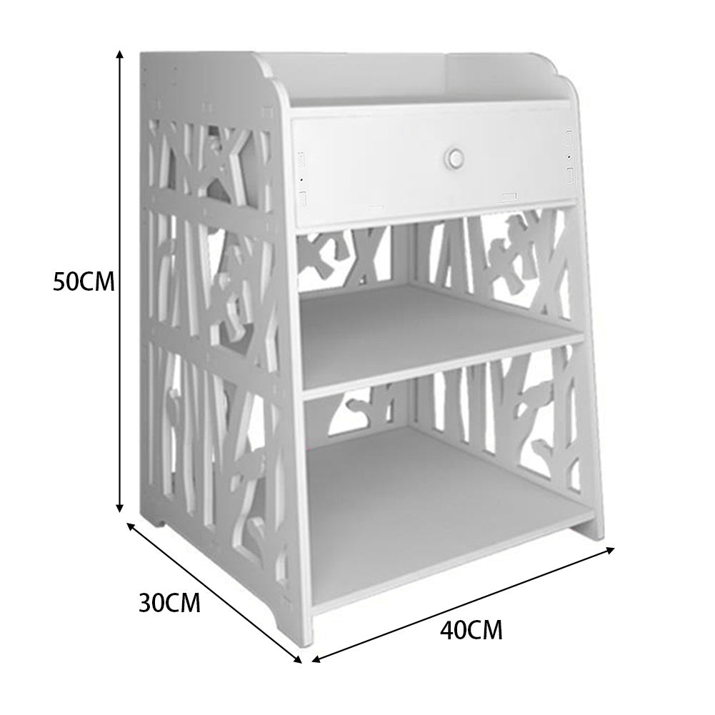 Wood Nightstand with Drawer and 2 Storage Shelves Bird decoration