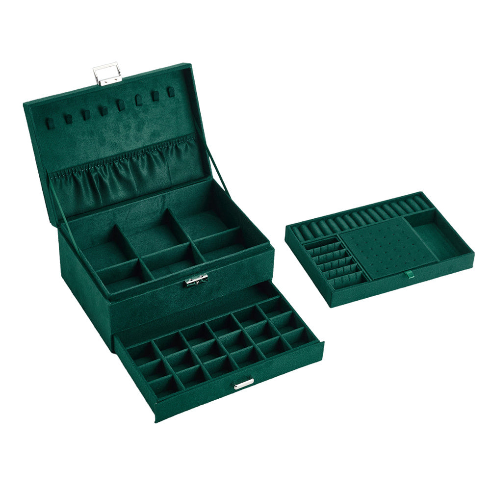 Dark Green Velvet Jewelry Box with Lock