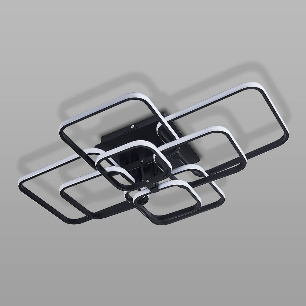 Modern Square LED Ceiling Lamp Chandelier Light, Black Frame-8 Head Cool White