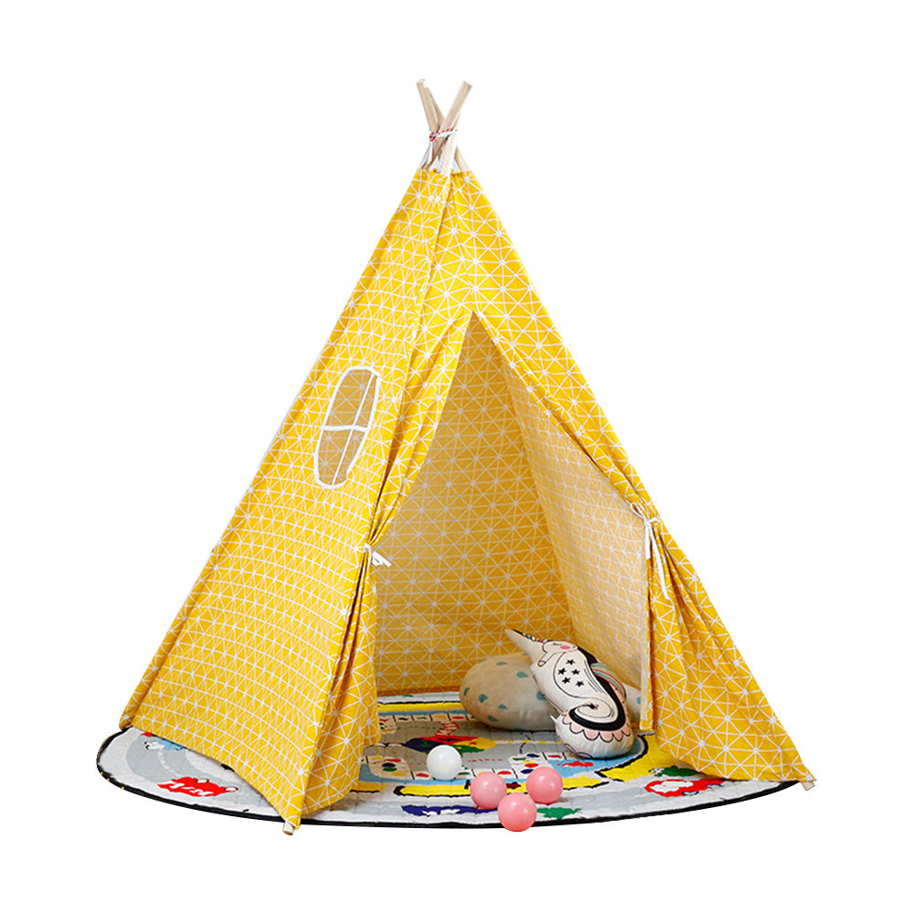 Indoor Indian Teepee Tent Play House Wood Support for Kids, Yellow