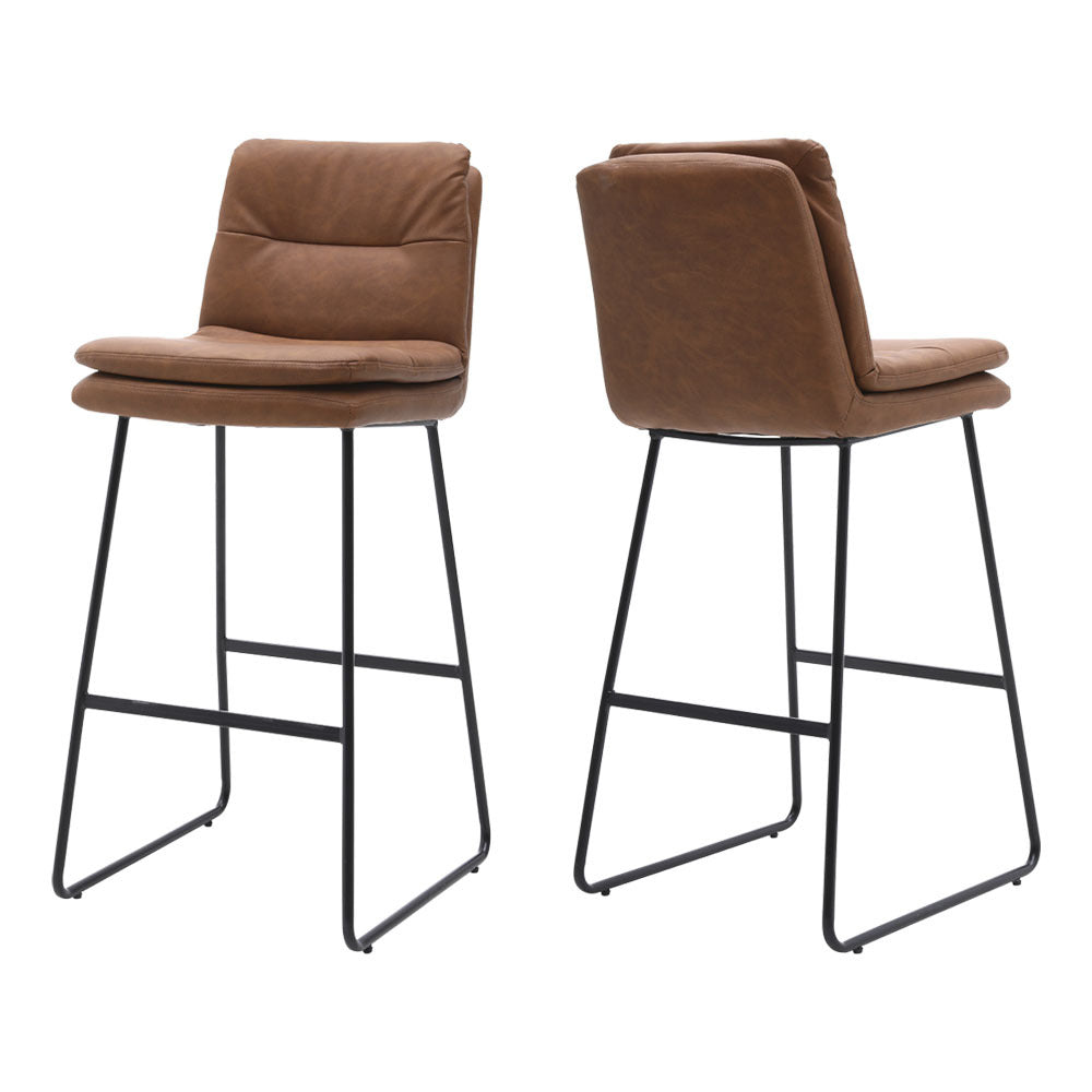 2Pcs Modern Faux Leather Breakfast Bar Stools,Brown